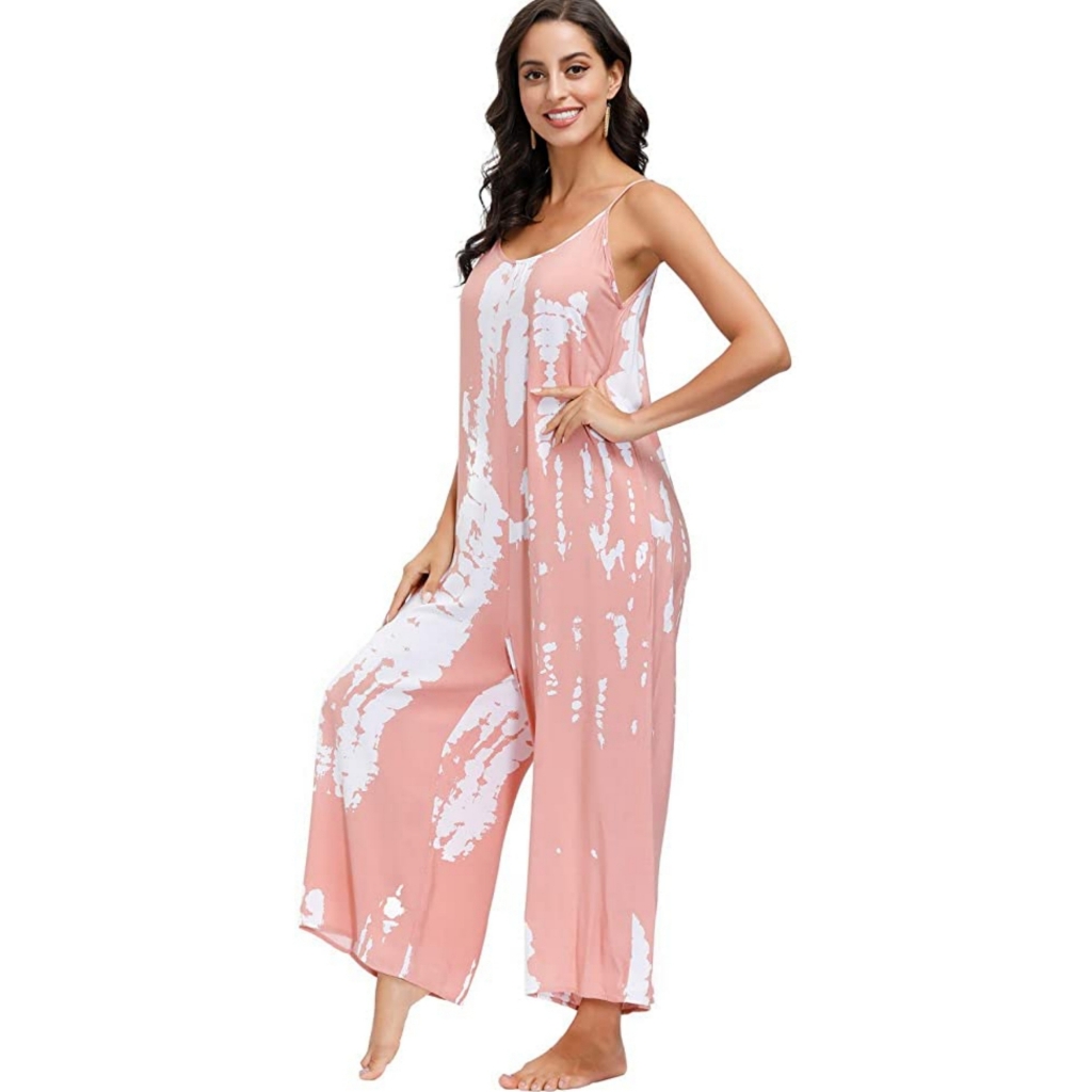 Women's Tie Dye Pink Jumpsuit Romper With Pockets